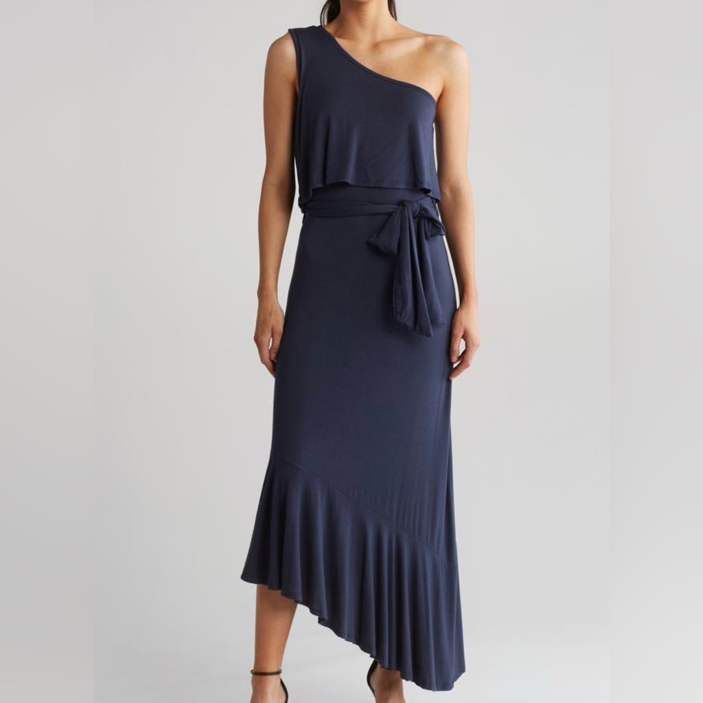 Go Couture Asymmetrical Navy Dress